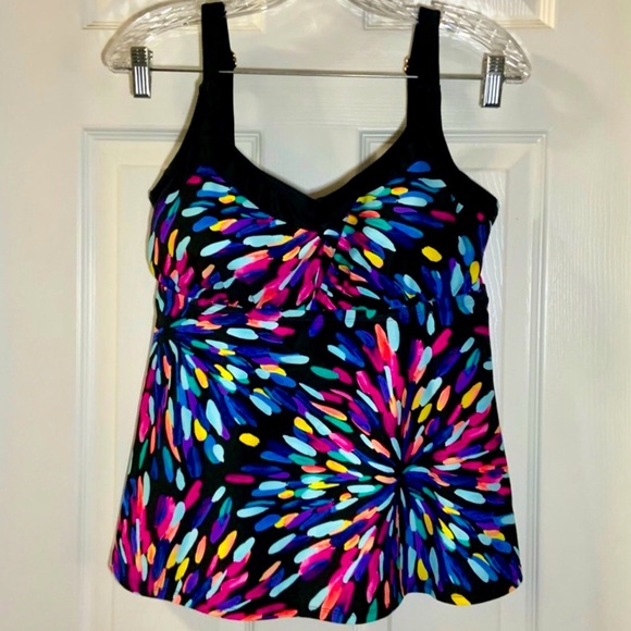 🦋 Maxine of Hollywood 12 D Sparkler Tankini Swim Top Large Nice! Adjustable - Picture 9 of 9